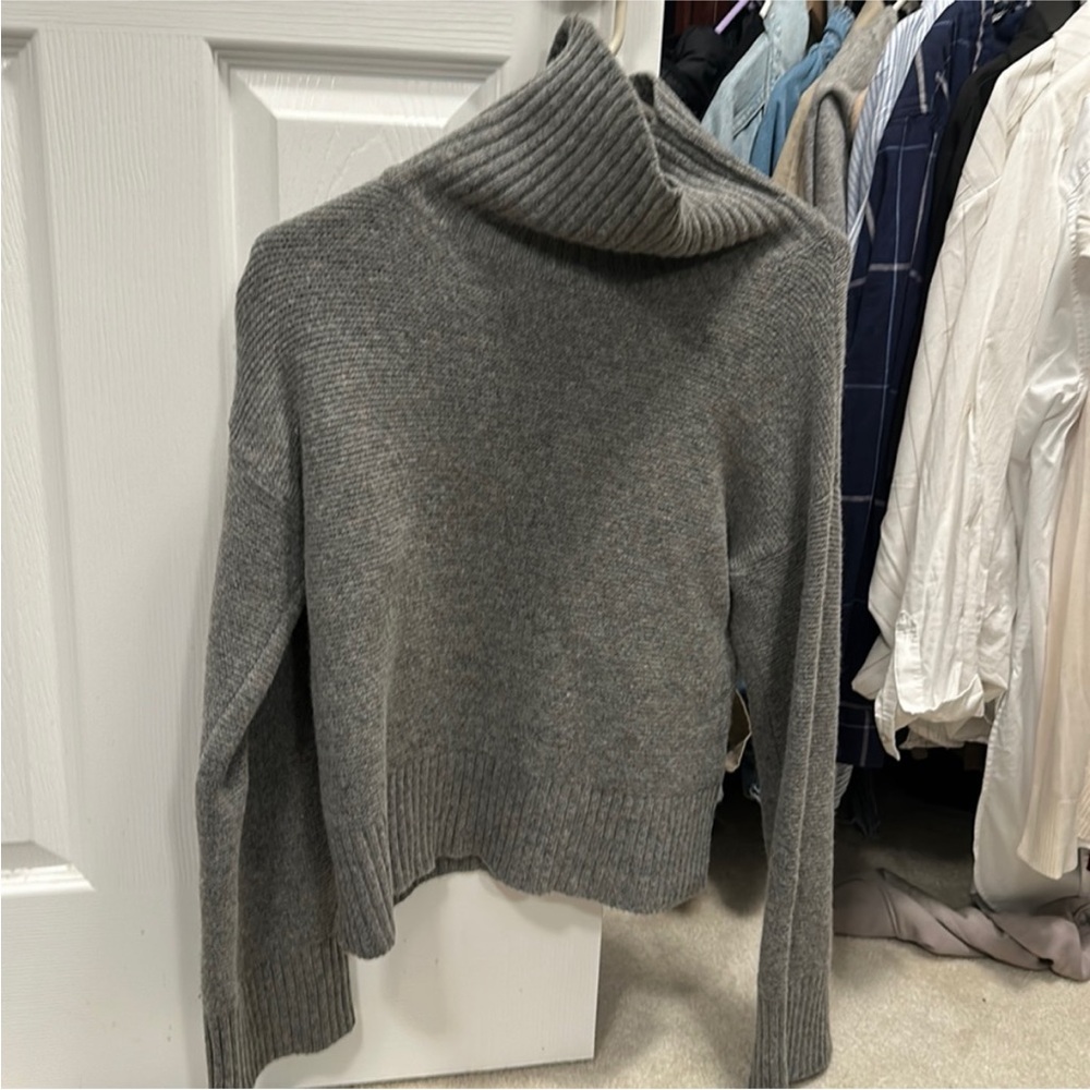Gray oversized crop ling sleeve turtleneck